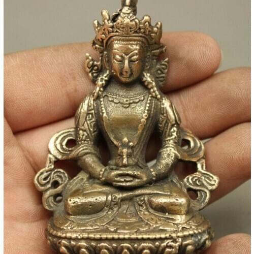 Chinese Bronze Copper Buddhism Longevity Amitayus Buddha Statue 49