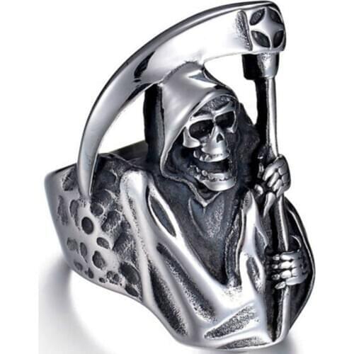1 PC Death Reaper Ring Punk Rock Hip-hop Skull Rings Halloween Party Biker Explosion Dark Fashion Jewelry For Men Boy Dropship