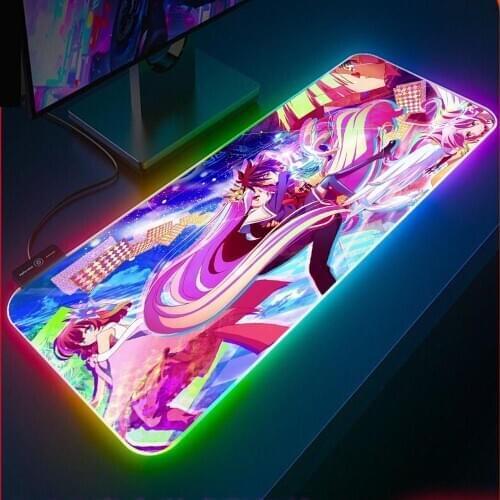 Anime Mouse Pad No Game No Life RGB Colorful Luminous LED Gaming Mouse Pad XXL Laptop Gaming Accessories Keyboard Animation Mat