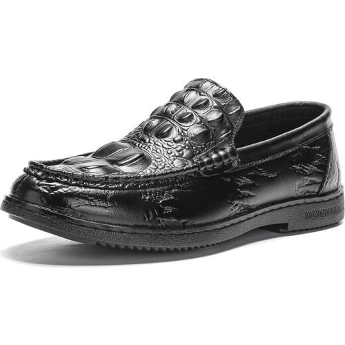 Men Casual Shoes Genuine Leather Crocodile pattern cowhide famous Brand Fashion Breathable fashion Shoes Slip On soft Moccasins