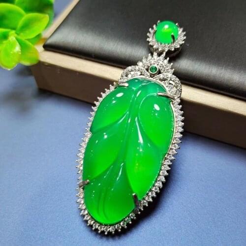 Natural ice green chalcedony pendant necklace