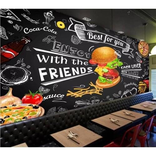 Beibehang Custom wallpaper 3d European and American hand-painted burger fast food restaurant snack bar TV background wall paper