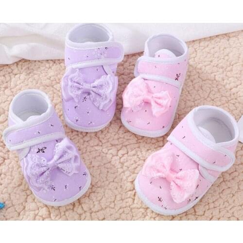 Baby Girls Shoes Cotton Bowtie Lace Newborn Pink Infant Purple Prewalkers Crib Footwear Nonslip 0-12M Soft Sole SandQ 2021 New
