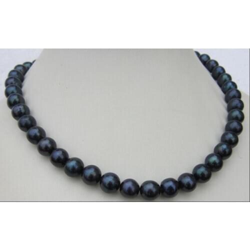 CHARMING 18" 10-11MM SOUTH SEA BLACK NATURAL PEARL NECKLACE new YELLOW CLASP