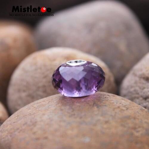 Mistletoe 925 Sterling Silver Faceted Fine Natural Amethys Crystal Stone Charm Bead Fit Troll 3.0mm Bracelet Jewelry
