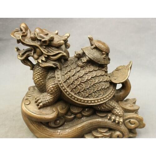 Wholesale factory 8" Chinese Decoration Brass Copper Bronze Ruyi Lucky Money Wealth Dragon Turtle Statue