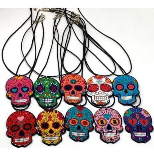 Nekclace Calavera Sugary-Sweet Whimsical Skull Necklace Celebrate Mexican Day Halloween Acrylic Cute Sugar Skull Rope Necklace