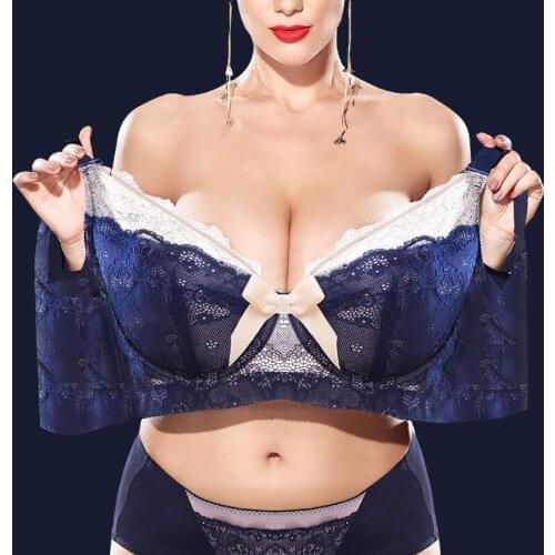 Big Size Womens Adjustable Bra Full Coverage Underwire Lace Sheer Embroidery Breathable Bra Lingerie for Woman 34-46 E F G H I J