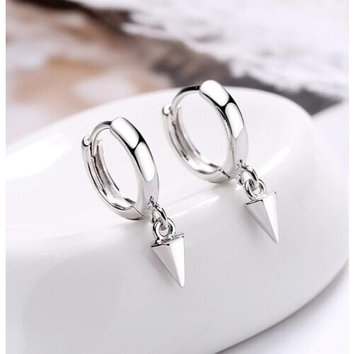 New 925 Sterling Silver Women Men Earrings Black Ear Clip Cone Pendant Punk Hipster Rock Round Circle Unisex Stud Earring Gift