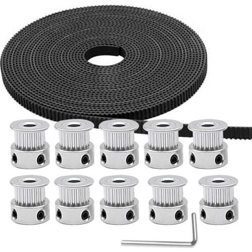 GT2 Timing Belt Pulley+10pcs 5mm 20 Teeth Timing Pulley Wheel and GT2 5 Meters Rubber 2mm Pitch 6mm Wide Timing Belt with Allen