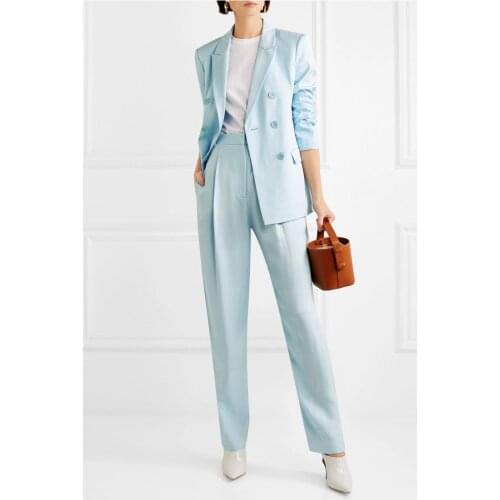 Light Blue Peak Lapel Women Pant Suits Plus Size Custom Made Ladies Pantsuit Blazer+Pants for Work Pantsuit for Wedding Party