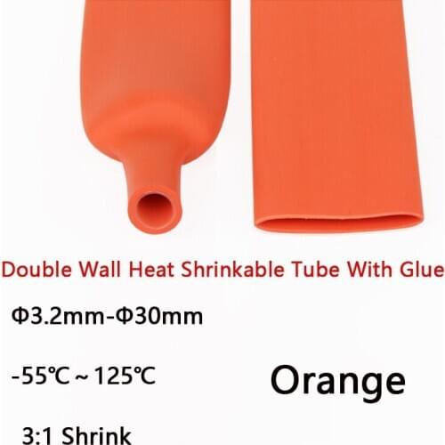 5 Meters Φ3.2mm-30mm Double Wall Heat Shrinkable Tube With Glue 3:1 Shrink Orange Insulated Sleeving Tubing