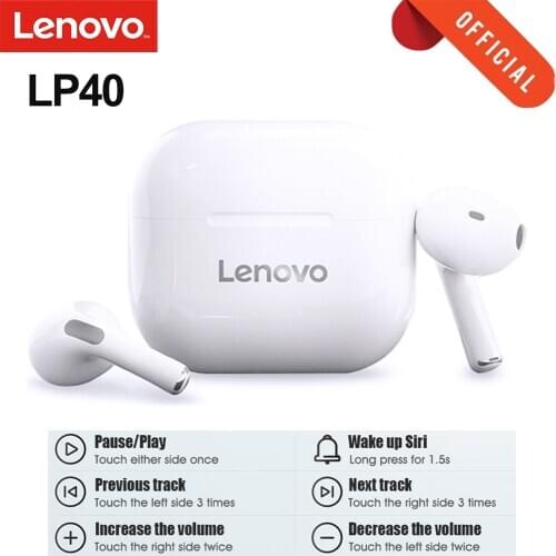 Original Lenovo LP40 TWS Wireless Earphones Bluetooth 5.0 Headset Stereo Music Headphones Touch Control Waterproof Earbuds