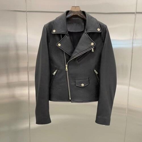 High Quality 2021 New Fashion Women Coat Spring And Autumn Short Length Real Litchi Grain Sheepskin Jacket Ladies