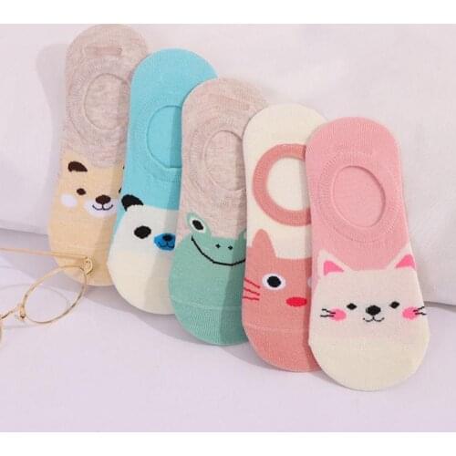 Women Boat Socks Set Of 5 Korean Animal Ankle Sock Shallow Mouth Low Side Invisibility Socks Casual Women Ankle Socks Funny