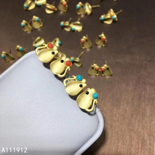 KJJEAXCMY Fine Jewelry Natural Agate Blue Turquoise 925 Sterling Silver Women Mouse Earrings new Ear Studs Support Test Trendy