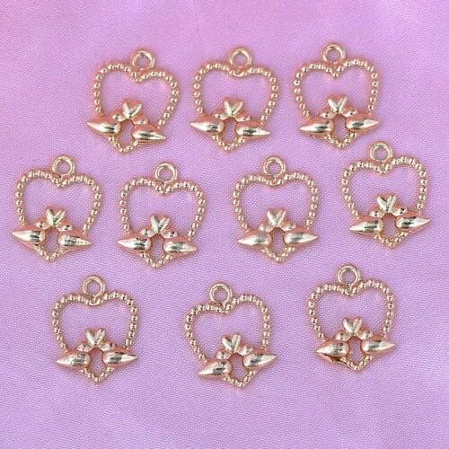 Golden Zinc Alloy Sweet Cute Hollow Heart Charms Metal Love Shape Necklace Pendant Wholesale For DIY Earring Jewelry Accessories