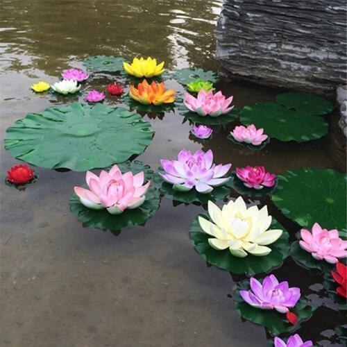 1/5PCS 10cm Artificial Lotus Water Lily Floating Flower Pond Tank Plant Ornament Home Garden Pond Decoration