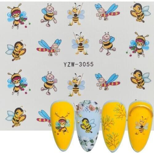 2020 New Watermark Nail Stickers Cute Cartoon Bee Design Water Decal Sliders Wraps Tool Manicure Nail Art Decor Tips