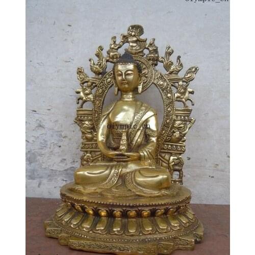 11" China copper bronze gilded carved finely pagoda buddha Buddhism statue