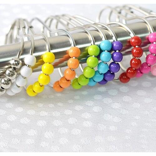 12 Optional Colors Stainless Steel Acrylic Roller Ball Heightening Shower Curtain Rings Hooks Glide Rings Bathroom Accessories