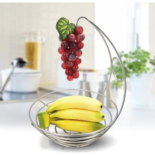 2 in 1 Banana Hanger Fruit Bowl Iron Holder Storage Basket Stand Hook Kitchen Storage YE-Hot