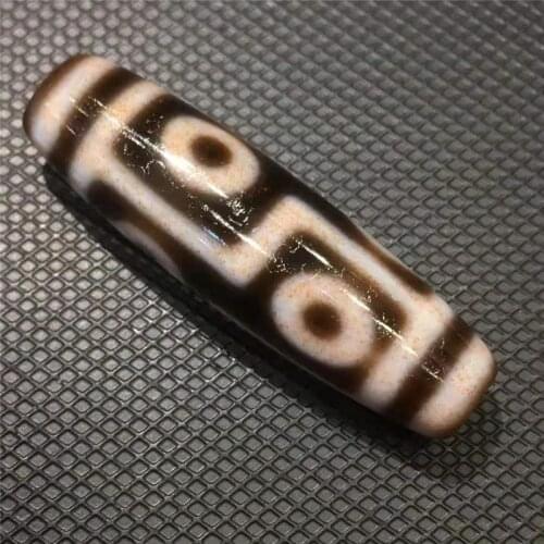 210702-2 With Cinnabar Spots Pure Natural Agate Stone Mysterious 6 Eyes Amulet Tibetan Dzi Beads for Folk Collections