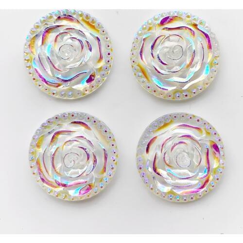 26mm Flowers Flat back Rhinestone Diamonds Resin button wedding embellishment bow DIY jewelry accessory 12pcs -18W185