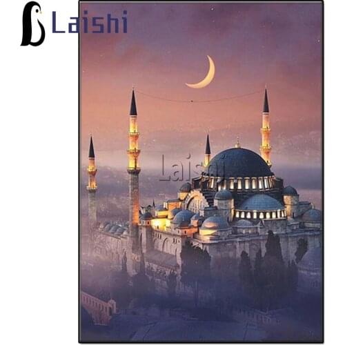 Diamond Embroidery Muslim Holy Mosque Church Art Rhinestone 5D DIY Diamond Painting Landscape Mosaic Needlework Wall Art decor