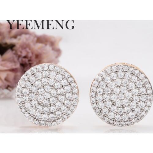 YEEMENG 2019 New Style Korean Simple Elegant Gorgeous Sparking Rhinestone Large Circle Zircon Round Stud Earrings