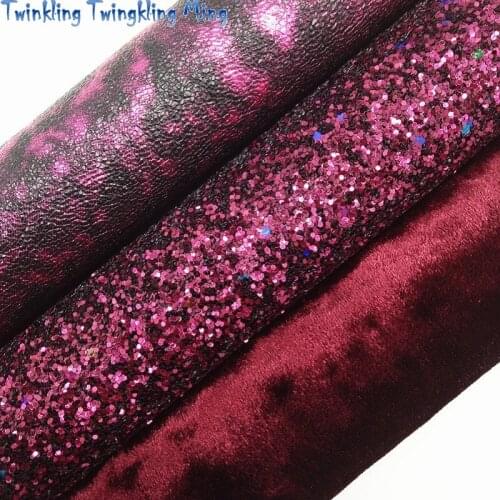 Burgundy Glitter Fabirc, Faux Leather Fabric, Synthetic Leather Sheets, Velvet Fabric For Bow A4 21x29CM Twinkling Ming XM604
