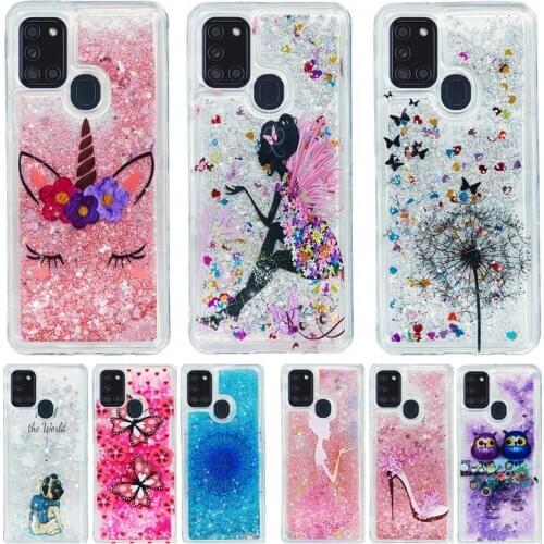On For Etui Samsung Galaxy A21S Soft Case sFor Funda Samsung A21s A 21S SM-A217F Case Cover Dynamic Liquid Glitter Phone Cases