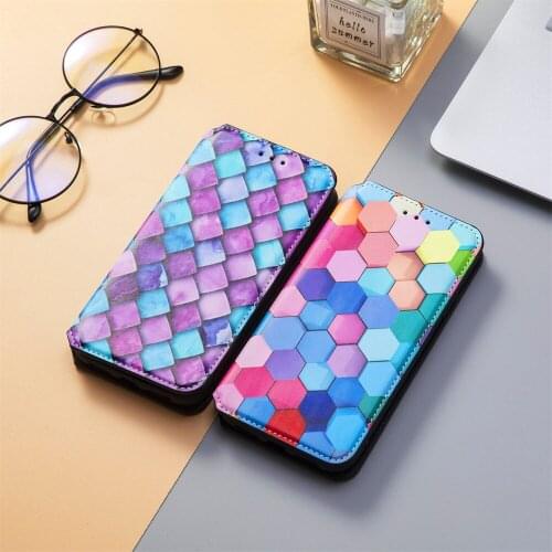 Geometric Painting Wallet Phone Case For iPhone 13 12 11 Pro Max Xr Xs Max 8 7 6 6s Plus Case Flip Card Holder Pu Leather Cover