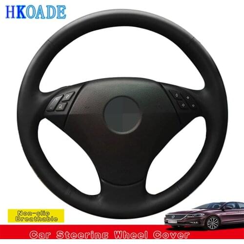 DIY Black Genuine Leather Car Accessories Steering Wheel Cover For BMW E60 (Sedan) 530d 2003-2009 E61 (Touring) 2004-2009