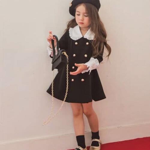 2021 Spring New Arrival Girls Fashion Princess Long Sleeve Dress Girls Double-breasted Dresses