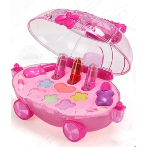 Kids Girls Pumpkin Car Make Up Set Cosmetic Pretend Play Toy Gift Princess Cosmetics Dress Up Eye Shadow Blush Lipstick Kit