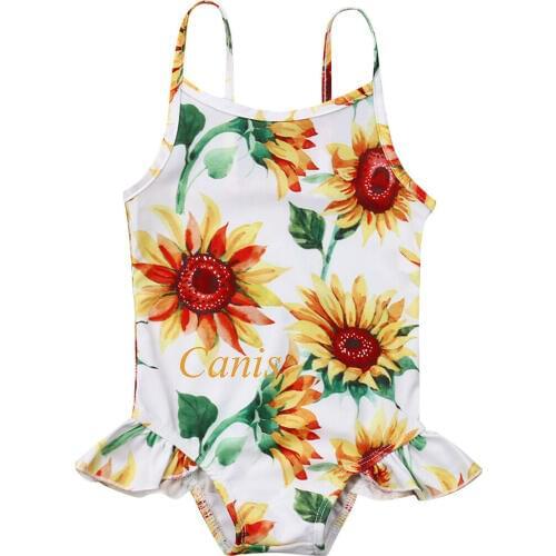 Infant Kids Baby Girls SunFlower Swimwear Romper Sling Bathing Beach Clothes Infant Kids Baby Girls One Piece Bikini