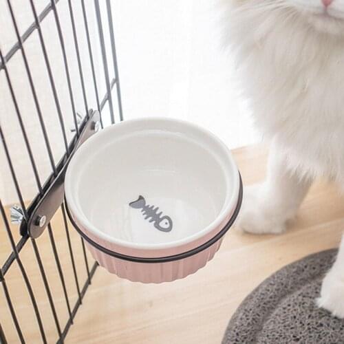 Ceramics Pet Hanging Bowl Can Hang Stationary Dog Cage Bowls Durable Small Dogs Cat Basin Feeder Water Food Bowl Pet Supplies