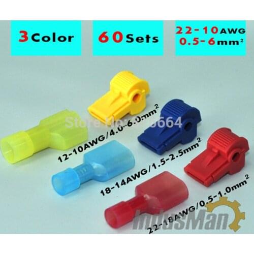 120pcs 60pairs Scotch Lock Quick Splice Wire Connectors Terminals Crimp Electrical Car Audio 22-10AWG Wire Set