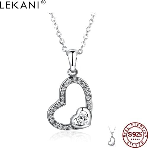 LEKANI Romantic 925 Sterling Silver Pendant Necklaces Women Clear Cubic Zircon Personality Big And Small Love Necklace Jewelry