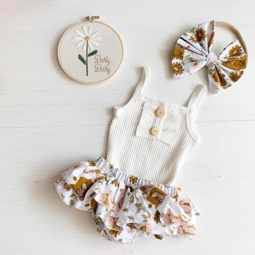 2020 Baby Summer Clothing Infant Newborn 0-24M Baby Girls 2Pcs Set Outfits Ribbed Vest Romper / Floral Tops Shirt Dress Shorts