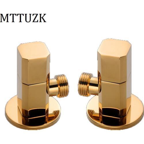 MTTUZK Solid Brass Angle Valve Golden Water Stop Valve G1/2" Rose Gold Filling Valves Black Hot and Cold Water Inlet Valve