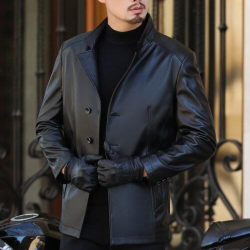 Genuine Leather Jacket Men Spring Autumn Real Sheepskin Coat Mens Leather Jackets Plus Size Veste Moto Homme BANG18A1837 YY421