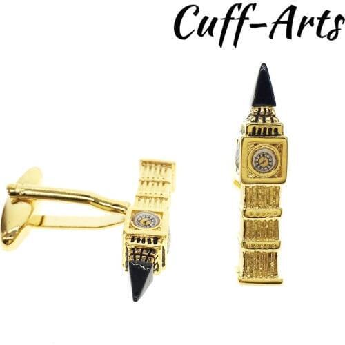 Cuffarts Mens Big Ben Cufflinks 2018 Golden Color Tower Shaped Cuff Links Gentleman Luxury Gifts Cufflinks Accessories C10158
