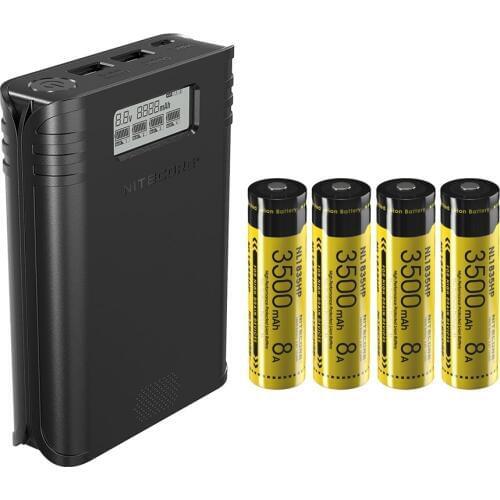 NEW NITECORE F4 Battery chager Four-Slots Flexible Power Bank USB charging LCD screen Charger with 4pcs 18650 3500mAh batteries