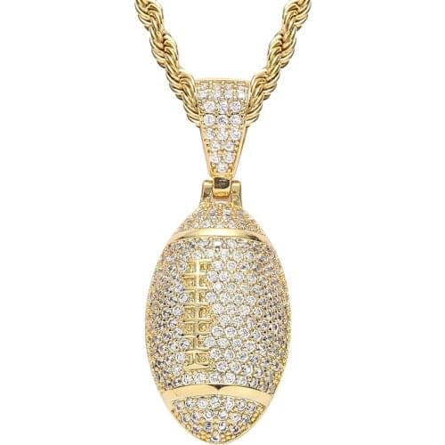 New Rugby Necklace Pendant Hip Hop Iced Out Micro Pave Cubic Zirconia Sports Trendy Men Hip Hop Pendant Jewelry
