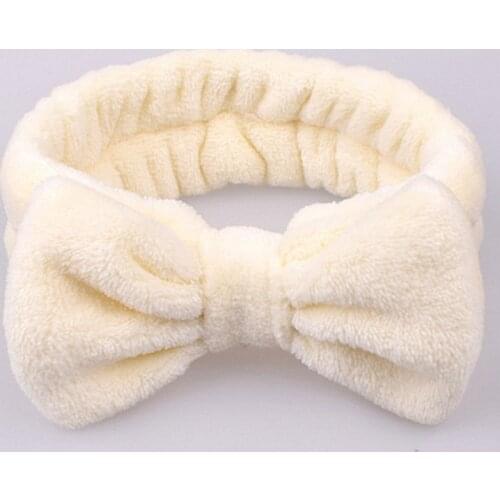 Solid Coral Fleece Bow Headband for Women Girls Leopard Stripe Dot Makeup Face Washing Hairband Headwear Hair Turban Bandage