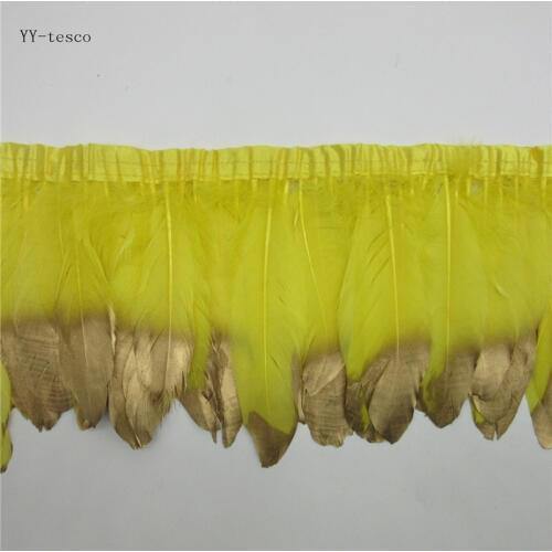 Wholesale Goose Feather Trims 6 Meter Yellow Geese Feather Ribbons/15-18cm Fringes Gold Goose Feather Cloth Belt DIY decorative