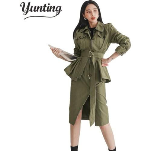 Autumn Winter Fashion Temperament Jacket High Waist Aline Skirt Suit Female