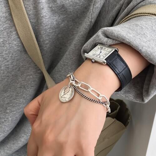 S925 Sterling Retro Portrait Bracelet Female Heavy Industry Chain Ins Niche Double Queen Bracelet